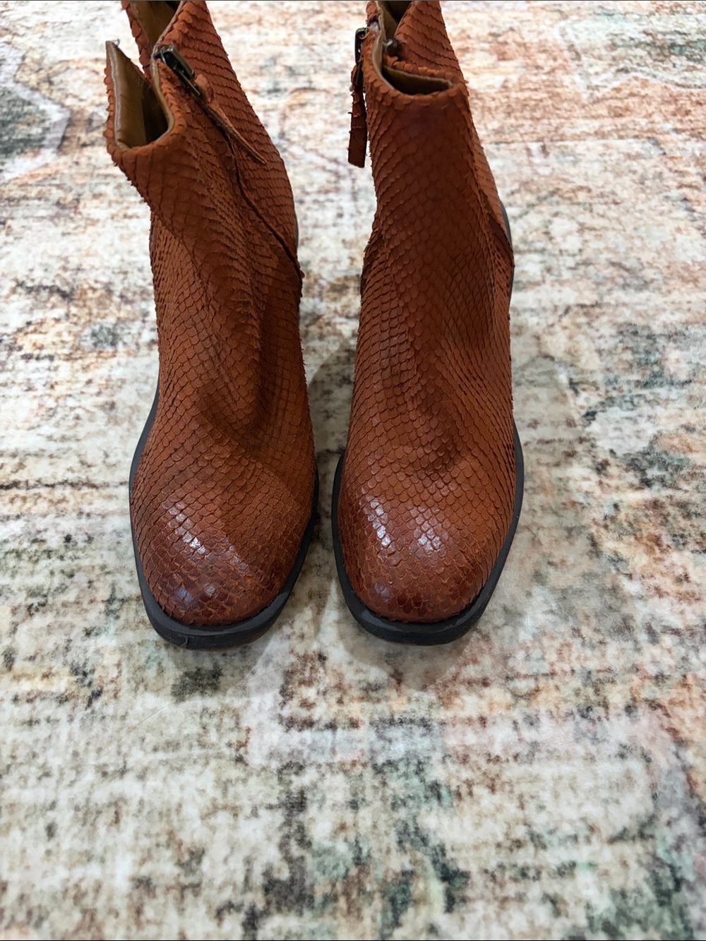 Women’s Ankle Boots in Cognac Brown - Textured Snake Embossed